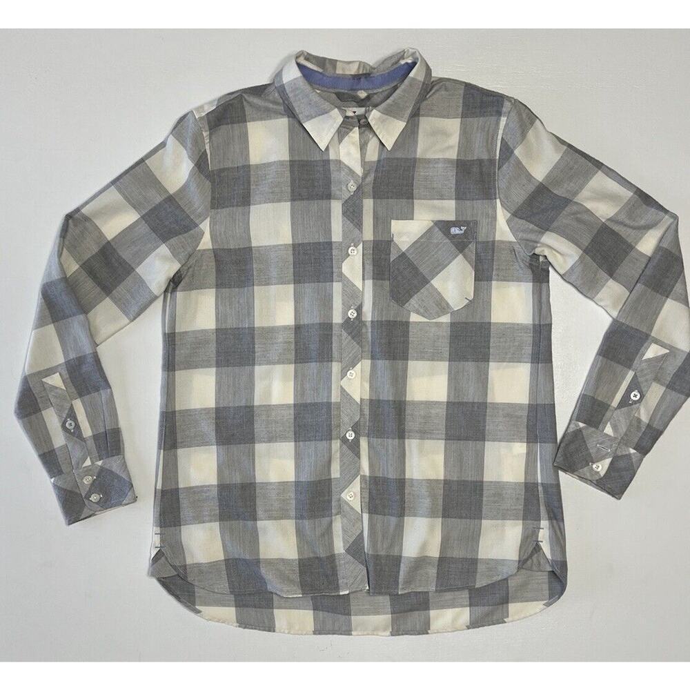 Vineyard Vines Relaxed Fit Long Sleeve Gray Plaid‎ Button Shirt Women's Size 6